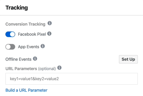 Opțiunea Facebook Pixel selectată la nivel de anunț în Facebook Ads Manager