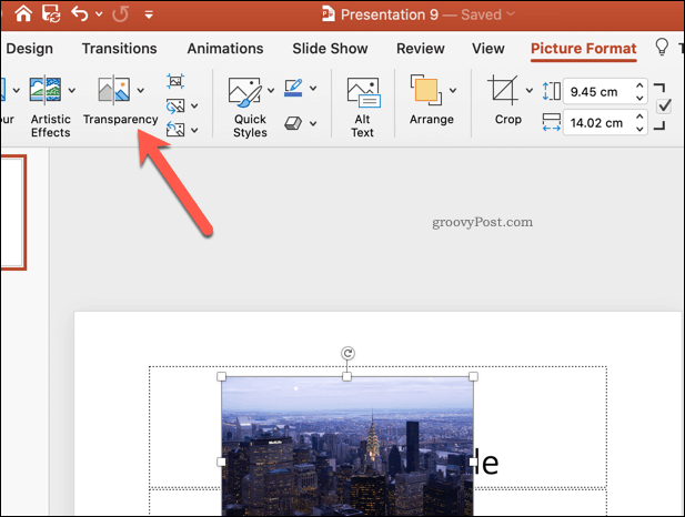 Buton de transparență PowerPoint