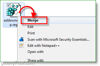 Captura de ecran de Windows 7 - îmbina soluția de cheie a registrului