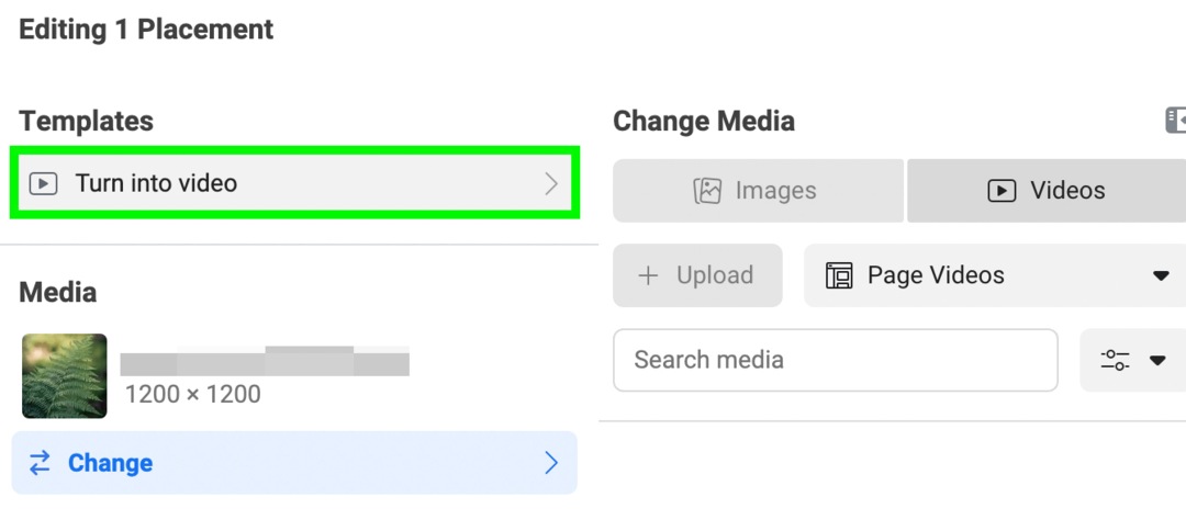 imaginea șablonului Transformați în video în Meta Ads Manager, pasul 1