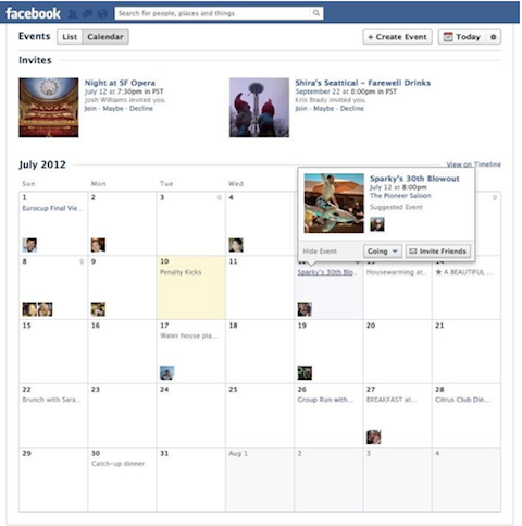 Vizualizare calendar evenimente facebook