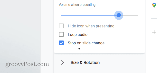 Opțiuni audio Google Slides