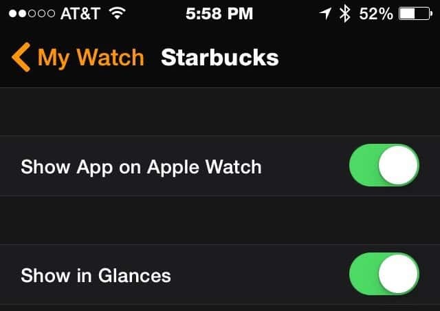 Aplicația Starbucks - Apple Watch
