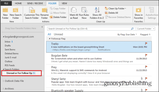 Urmărirea dosarelor de căutare Outlook 2013