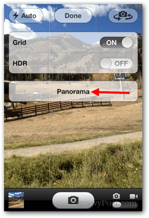 Faceți iPhone iOS Panoramic Photo - atingeți Panorama