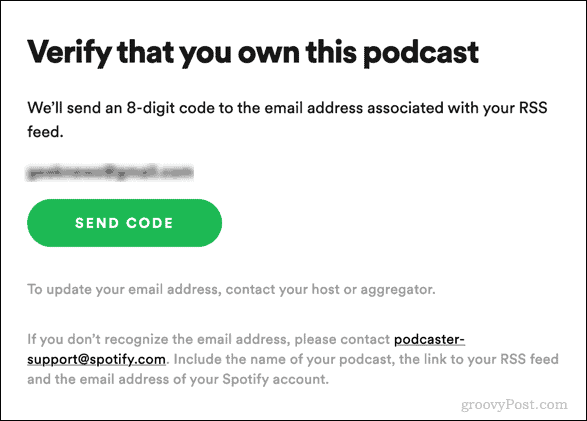 trimite codul de verificare pentru podcast spotify