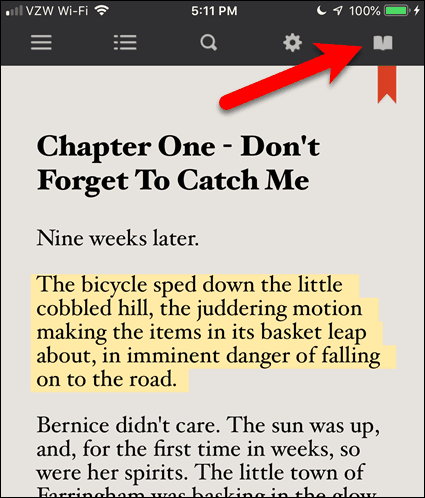 Atingeți pictograma de carte deschisă într-un eBook din BookFusion pentru iOS