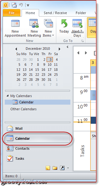 Google Calendar către Outlook 2010