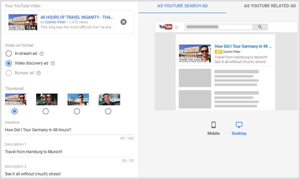 Configurați reclama video YouTube pentru campania AdWords.