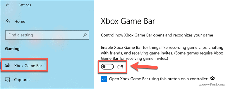 Dezactivarea barei de joc Xbox în Windows 10