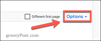 Deschiderea opțiunilor antet Google Docs