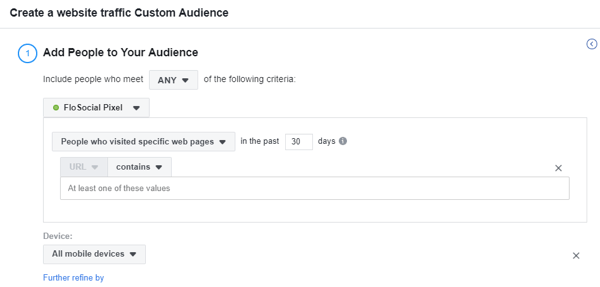 Utilizați instrumentul de configurare a evenimentelor Facebook, pasul 17, setări pentru a crea un site web personalizat pentru publicul Facebook bazat pe dispozitiv