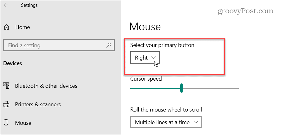 Faceți mouse-ul stângaci în Windows