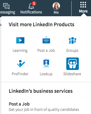 Veți găsi o mulțime de link-uri directe în secțiunea Mai multe LinkedIn. De asemenea, puteți crea o pagină de companie de aici.