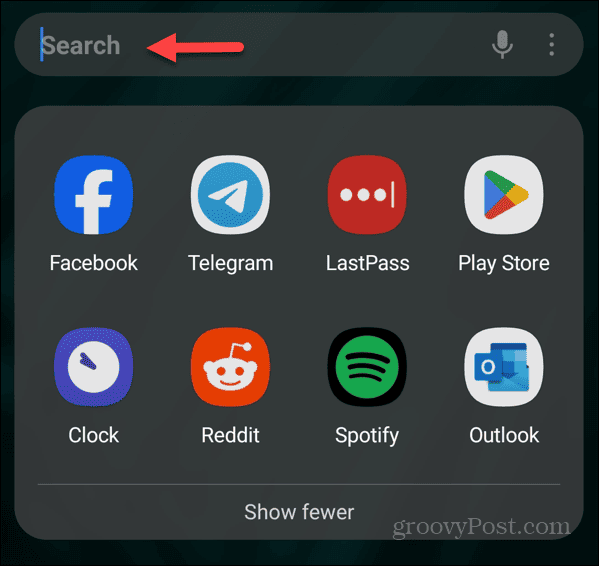 Căutare aplicație sertar Android