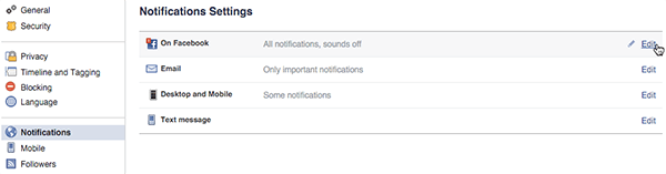 setări generale de notificare Facebook pe desktop