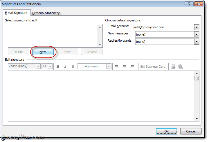 Atașați o carte de vizită în semnătură de e-mail Outlook 2010