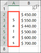 Text vertical în Excel