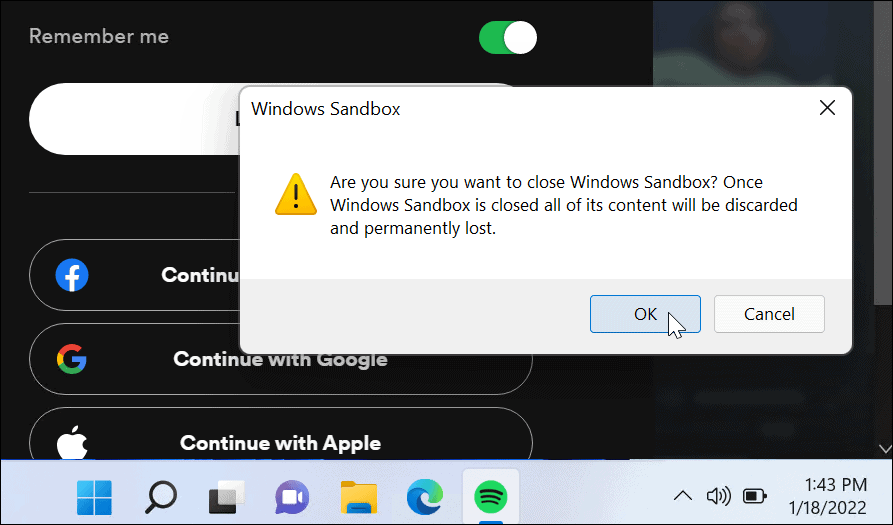 Verificați închiderea Windows Sandbox