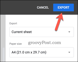 Butonul Exportați Foi de calcul Google în PDF