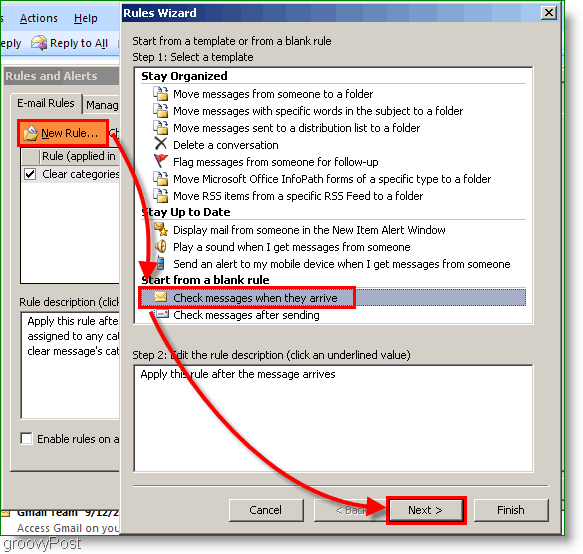 Outlook 2007 - Creați o regulă Outlook odată cu sosirea e-mailului