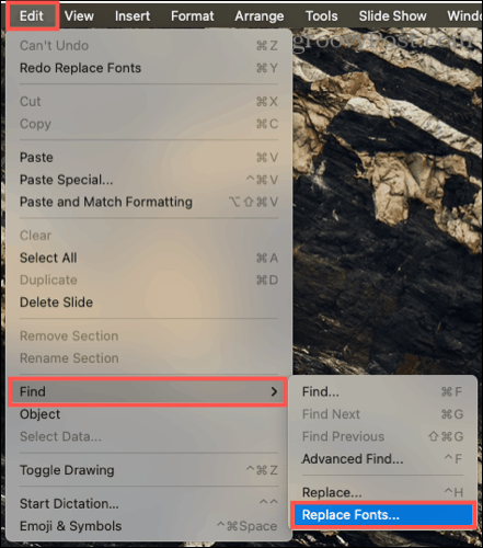 Editați, găsiți, înlocuiți fonturile în PowerPoint pe Mac