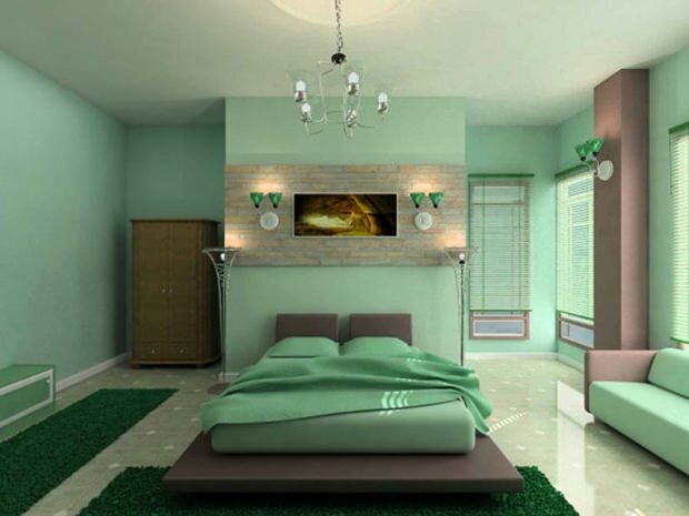Dormitor verde cu apă