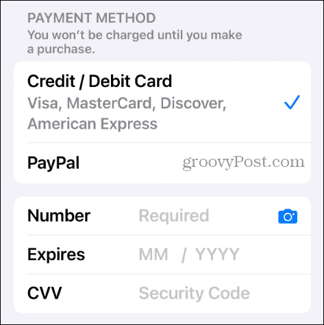 adăugați metoda de plată cont Apple
