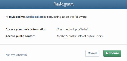 Autorizați Socialbakers să acceseze informațiile despre contul dvs. Instagram.