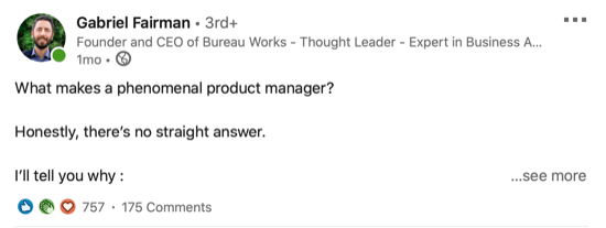 exemplu de postare pe LinkedIn care pune întrebări