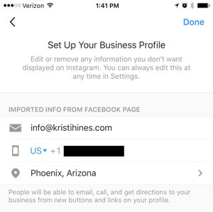 profilul de afaceri instagram conectează-te la pagina de facebook