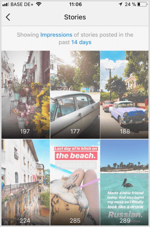 Vizualizați datele Instagram Stories Impressions în Instagram Analytics.