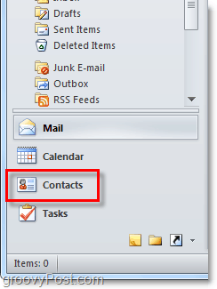 Accesați lista de contacte din Outlook 2010