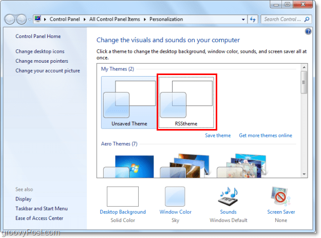 alege-ți noua temă rss în Windows 7