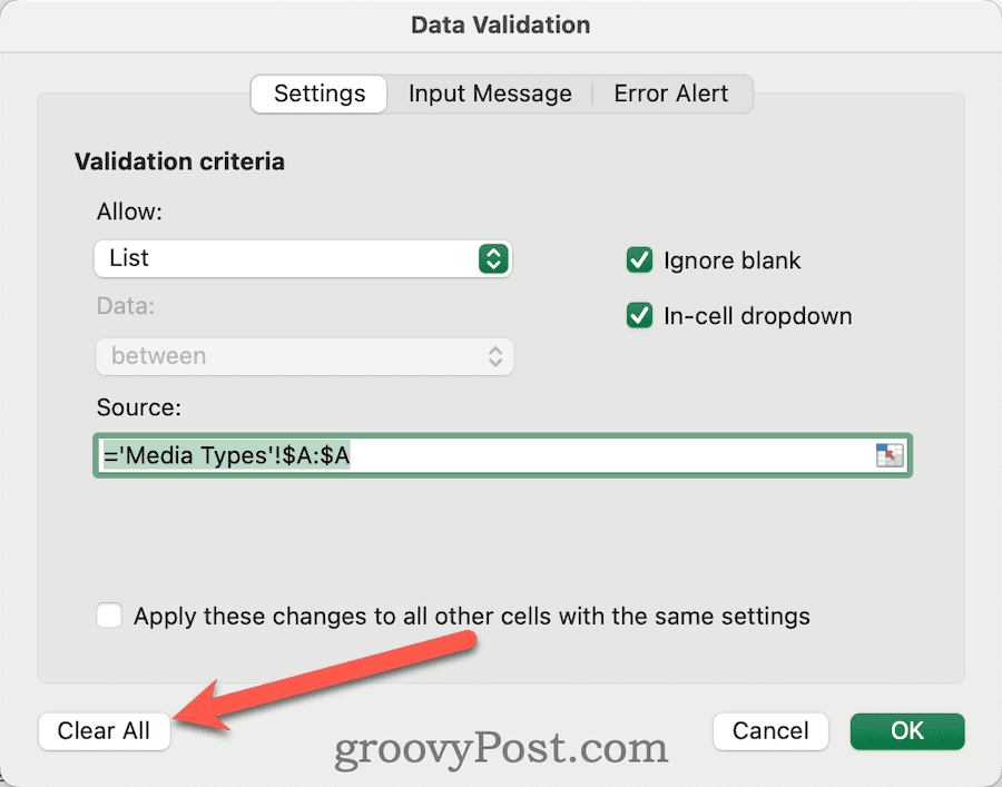 Eliminarea listei drop-down din Excel