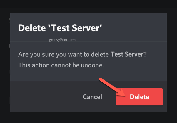 Confirmați ștergerea serverului pe Discord mobile