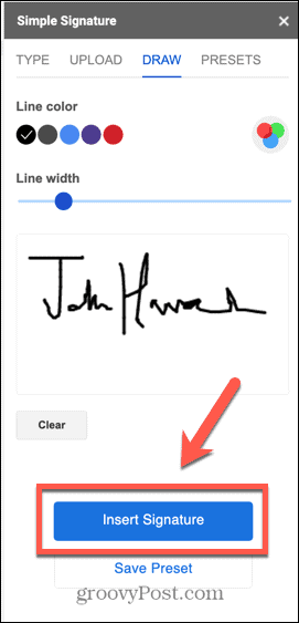 google docs introduceți semnătura