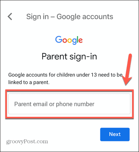 e-mail pentru contul de copil gmail