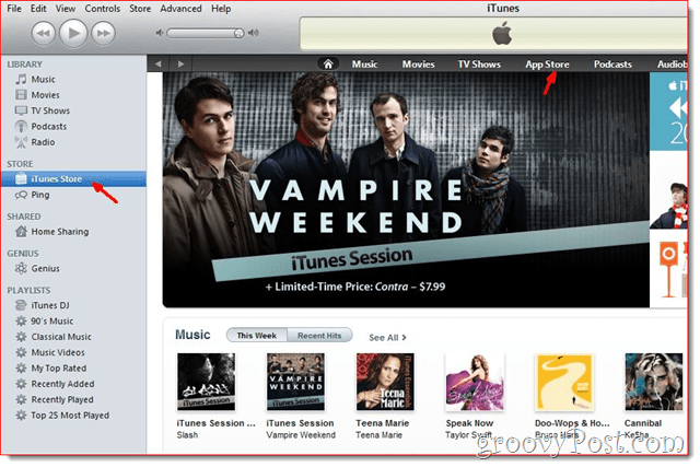 iTunes - Faceți clic pe iTunes Store pentru a crea un cont