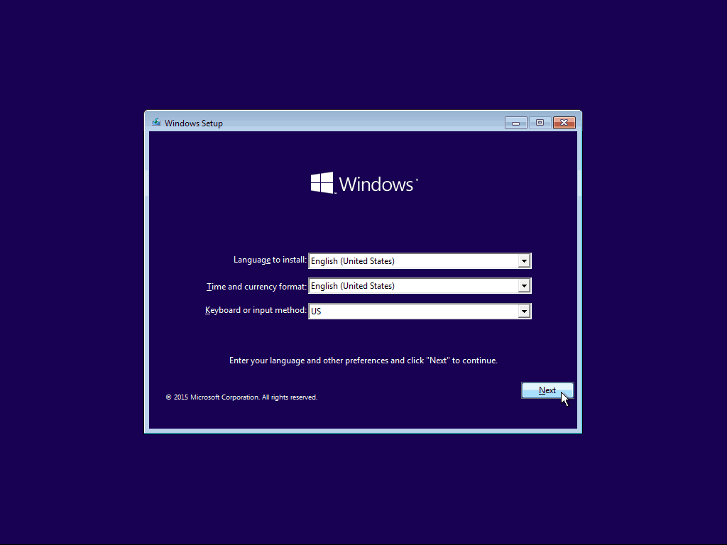 01 Setarea limbii Windows 10 Clean Install