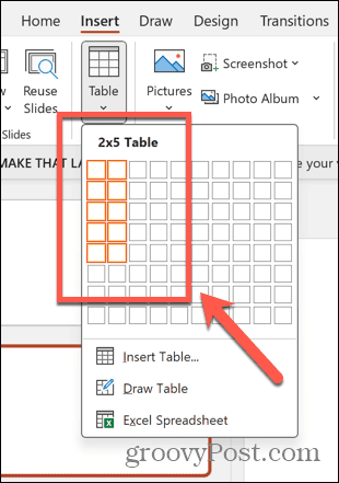 Powerpoint selectați dimensiunea tabelului