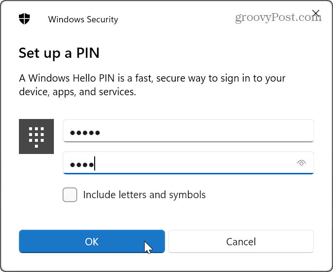 PIN pentru a vă conecta la Windows 11