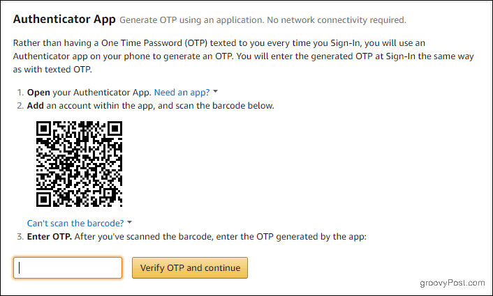Configurarea aplicației Amazon Authenticator