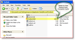 Ștergeți cache-ul automat complet Outlook - Windows XP