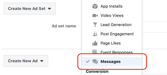 Cum să obțineți clienți potențiali cu anunțuri Facebook Messenger, mesaje setate ca destinație la nivel de set de anunțuri