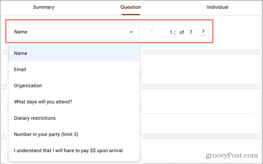 Întrebare selectată Răspunsuri Google Forms