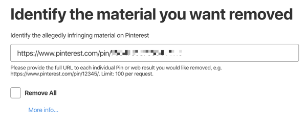 identificați prin adresa URL furatele pinterest pe care ați dori să le eliminați