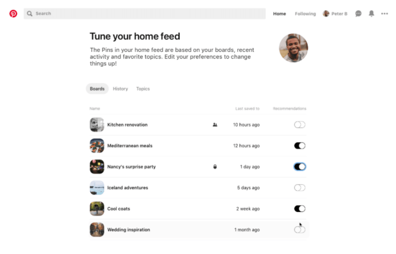 Pinterest face mai ușor ca oricând să controlați recomandările pe care le vedeți în feed-ul dvs. de acasă cu un nou tuner pentru feed-ul de acasă și controale la nivel Pin.