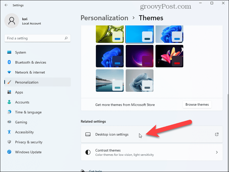 Faceți clic pe Setări pictogramă Desktop pe ecranul Personalizare din Setări