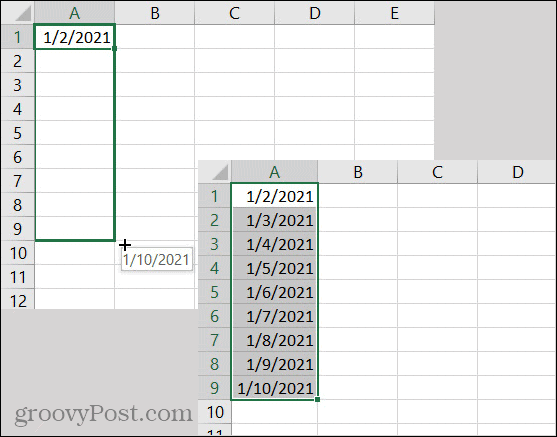 Date de completare automată Excel